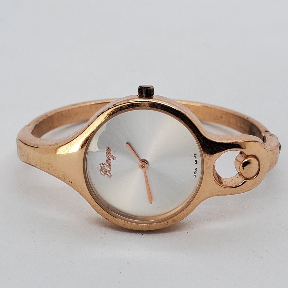Women's Cuff Hinge Bracelet Watch 30MM Gold Tone Case Band 6" Wrist New Battery